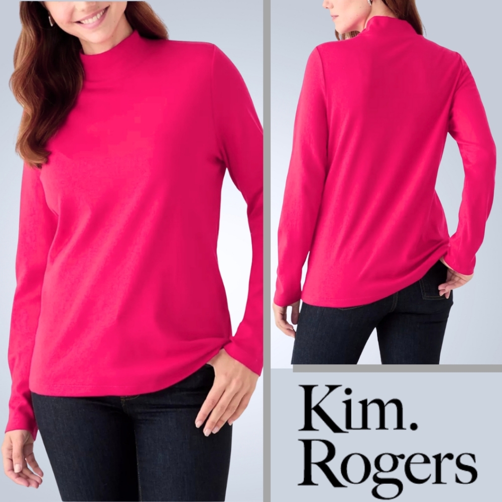 Kim Rogers Women's Size XL Fushcia Polar Fleece Cozy Soft Warm Mockneck Pullover